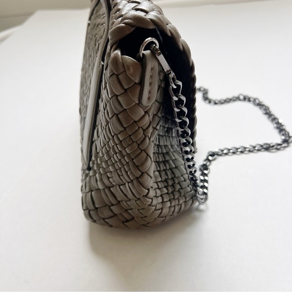 FALOR FIRENZE Italian Leather Woven Bag Purse Chain Taupe Gray Tone crossbody - Picture 4 of 6